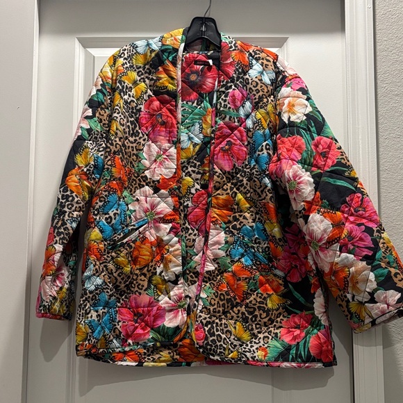 Johnny Was Floral Leopard Print Quilted Jacket